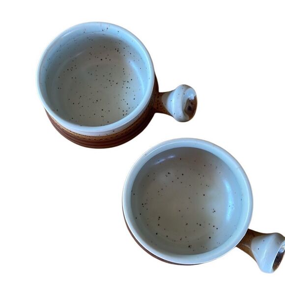 70s Vintage Fashion House Ceramic Soup Bowls Mug with Handles Brown Set of two - Picture 2 of 4